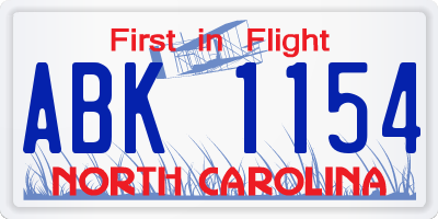 NC license plate ABK1154