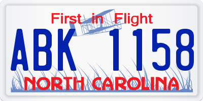 NC license plate ABK1158