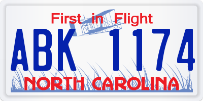 NC license plate ABK1174