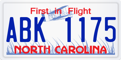 NC license plate ABK1175