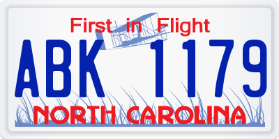 NC license plate ABK1179