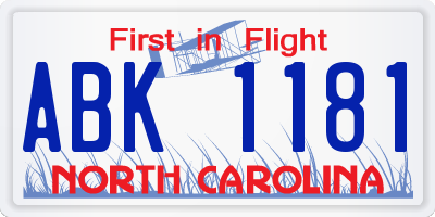 NC license plate ABK1181