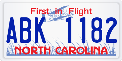 NC license plate ABK1182