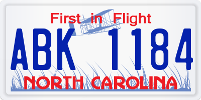 NC license plate ABK1184