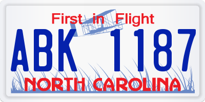 NC license plate ABK1187