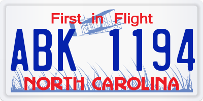 NC license plate ABK1194