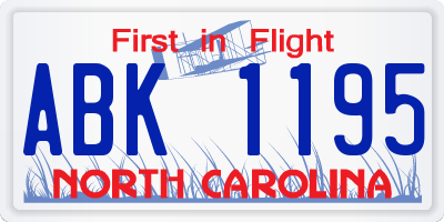 NC license plate ABK1195