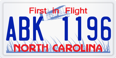 NC license plate ABK1196