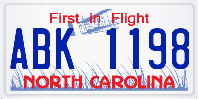 NC license plate ABK1198