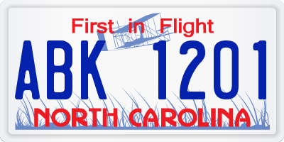NC license plate ABK1201