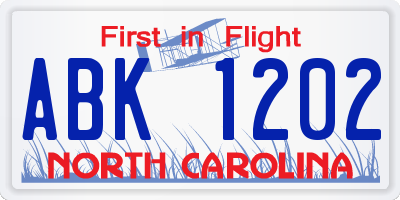 NC license plate ABK1202