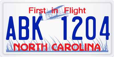 NC license plate ABK1204
