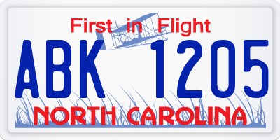 NC license plate ABK1205