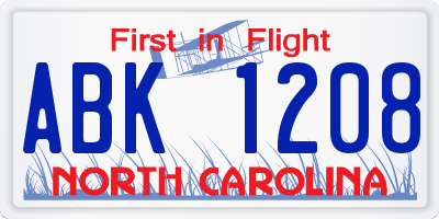 NC license plate ABK1208