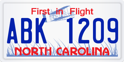 NC license plate ABK1209