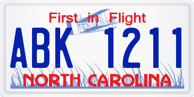 NC license plate ABK1211