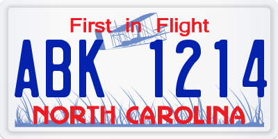 NC license plate ABK1214