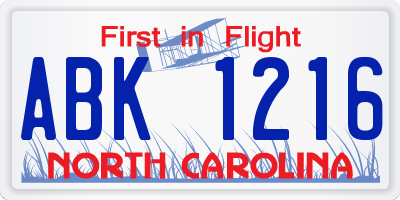 NC license plate ABK1216
