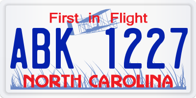 NC license plate ABK1227
