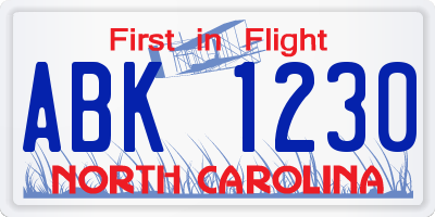 NC license plate ABK1230