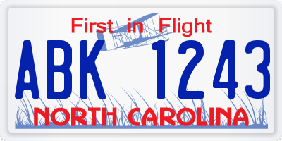 NC license plate ABK1243