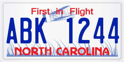 NC license plate ABK1244