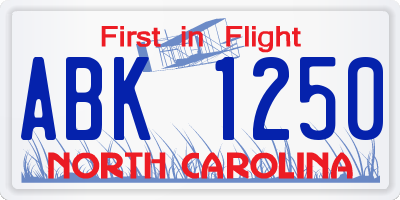 NC license plate ABK1250