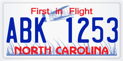 NC license plate ABK1253