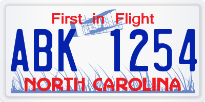 NC license plate ABK1254
