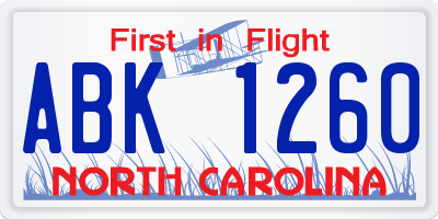 NC license plate ABK1260