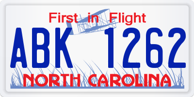 NC license plate ABK1262