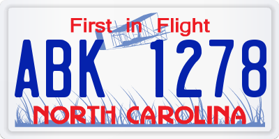 NC license plate ABK1278