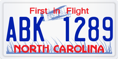 NC license plate ABK1289