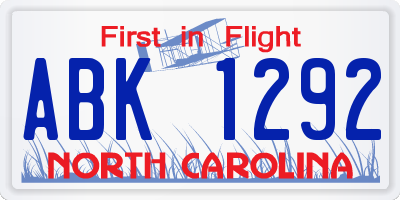 NC license plate ABK1292