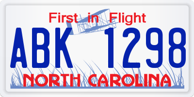 NC license plate ABK1298