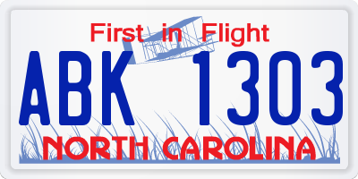 NC license plate ABK1303