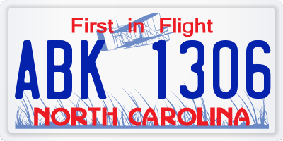 NC license plate ABK1306