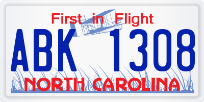 NC license plate ABK1308