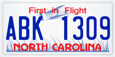 NC license plate ABK1309