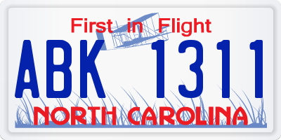 NC license plate ABK1311