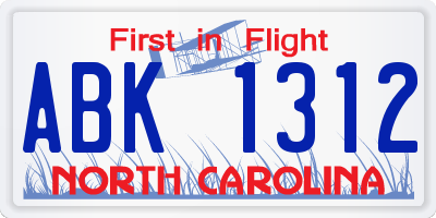 NC license plate ABK1312