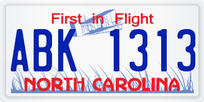 NC license plate ABK1313