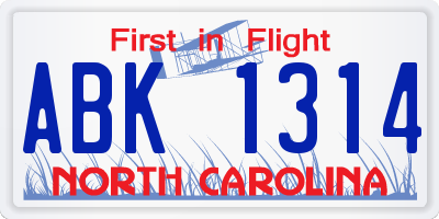 NC license plate ABK1314