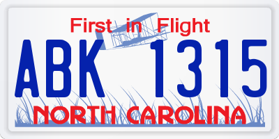 NC license plate ABK1315