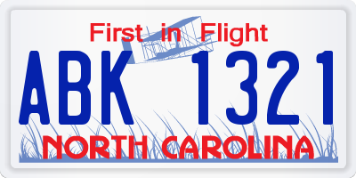 NC license plate ABK1321