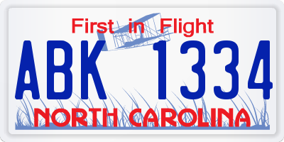 NC license plate ABK1334