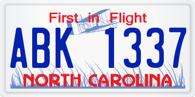 NC license plate ABK1337