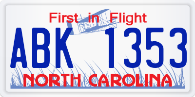 NC license plate ABK1353