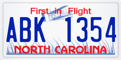 NC license plate ABK1354