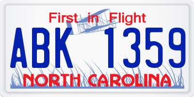 NC license plate ABK1359